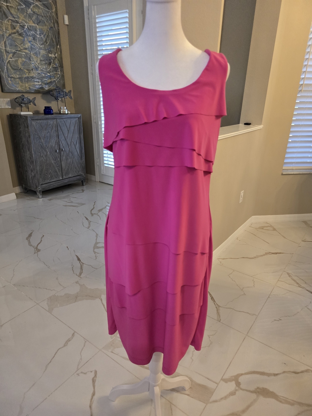 Joseph Ribkoff Fuchsia Sleeveless Layered Ruffle Shift Dress